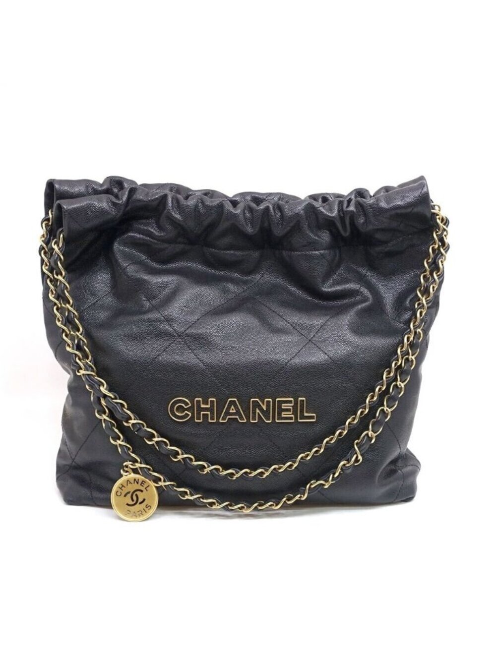 Chanel Small 2-Way Bag Hand Shoulder Caviar Leather Black Gold